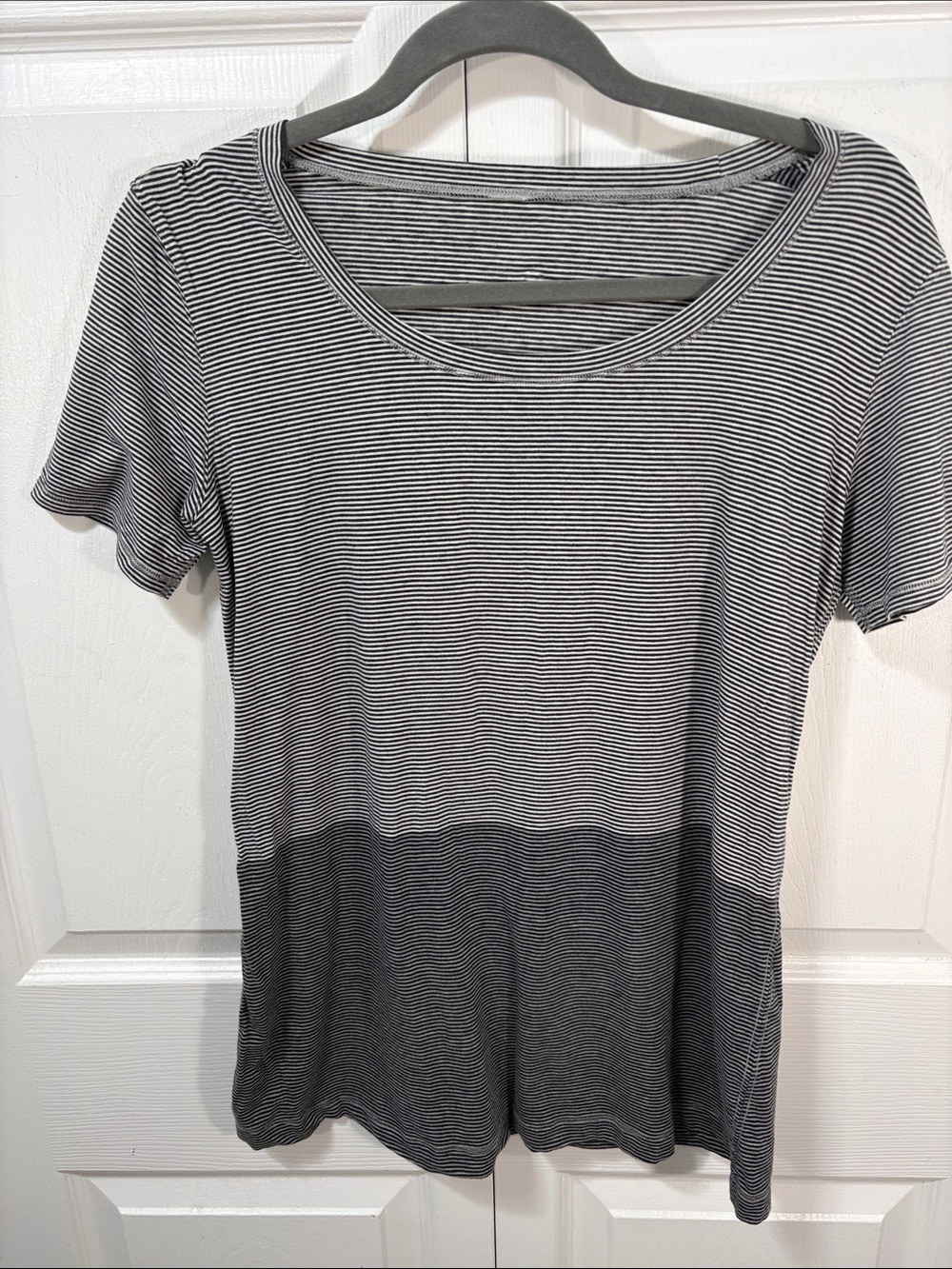 lululemon athletica Black and White Striped Ombre Short Sleeve Top